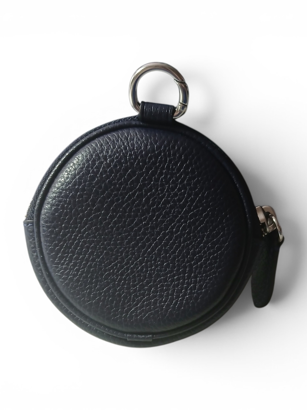 Coach Navy Blue Pebbled Leather Round Coin Pouch Keyring